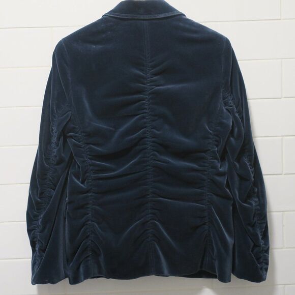 THEORY VELVET BLAZER BLUE GREY RUCHED single breast pocket LARGE lapel gather US - Picture 2 of 13